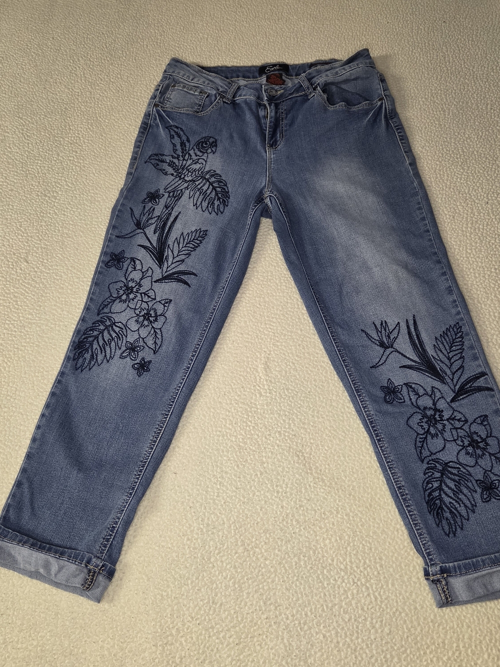 Blue Embroidered Ankle Cut Women’s Jeans By Earl Size 10 - Picture 5 of 13